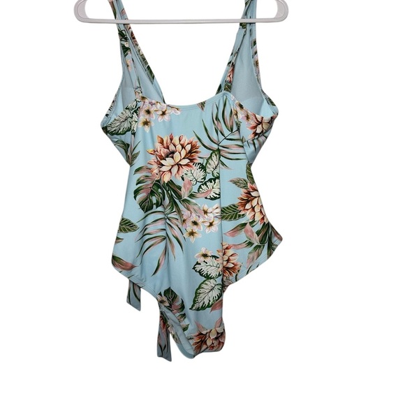 Kona Sol Wrap Front Floral Swimsuit L - Picture 2 of 7
